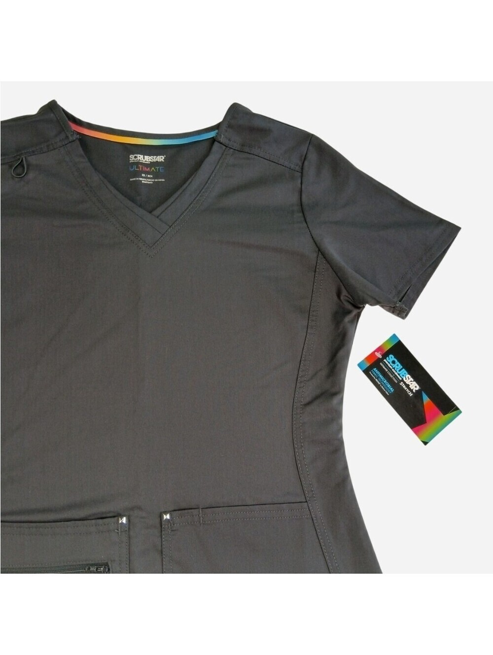 Scrubstar Ultimate Premium Scrub Top Women XS Gray V-Neck Short Sleeve NWT